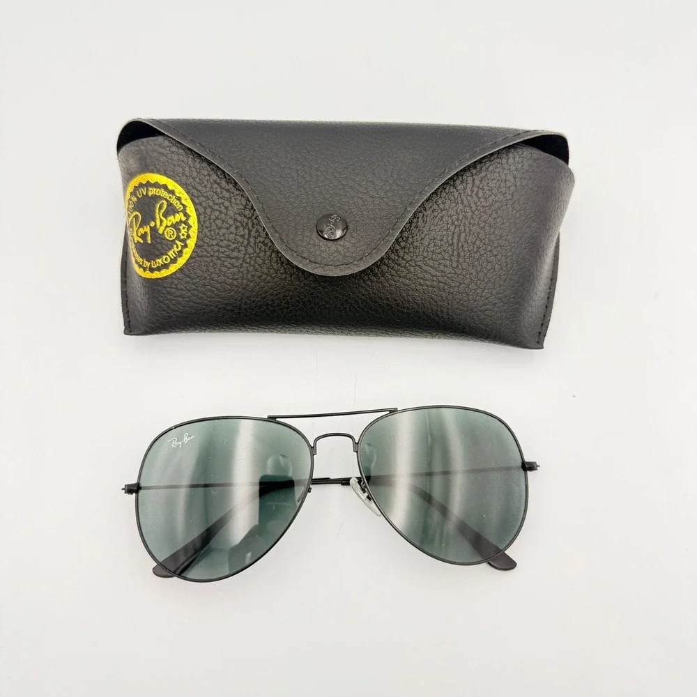 Ray-Ban RB3026 Aviator Large Metal II Sunglasses Black Frame Green Lens 62mm